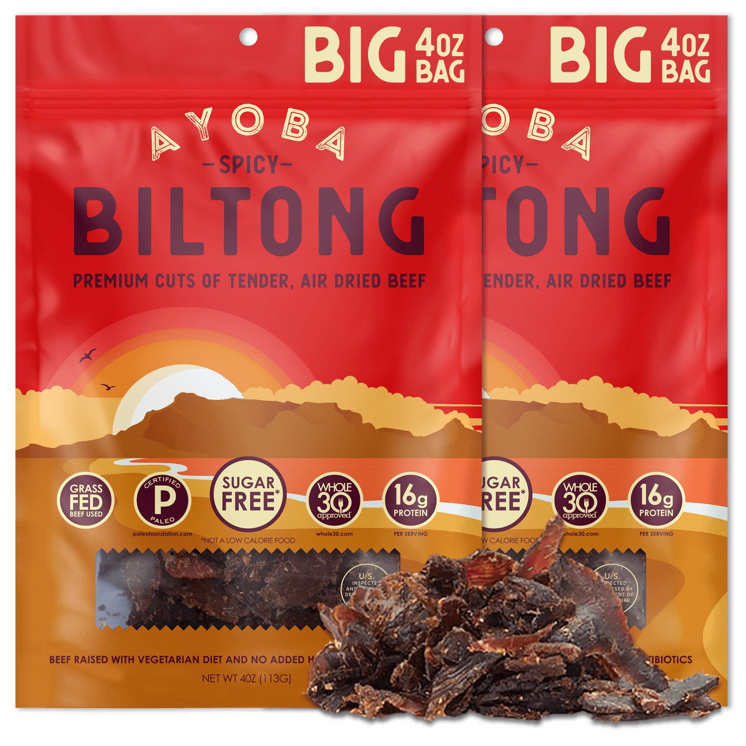 Ayoba Premium Grass Fed Beef Biltong. Spicy Flavor. Paleo & Keto Certified, Whole30 Approved Bulk Buy High Protein Snack.