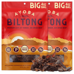 Ayoba Premium Grass Fed Beef Biltong. Spicy Flavor. Paleo & Keto Certified, Whole30 Approved Bulk Buy High Protein Snack.