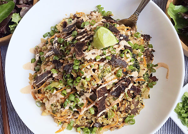 Spicy Biltong Fried Cauliflower Rice (Paleo, Keto, AIP)