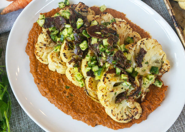 Cauliflower Steaks w/ Biltong Salad and Smoked Carrot Puree