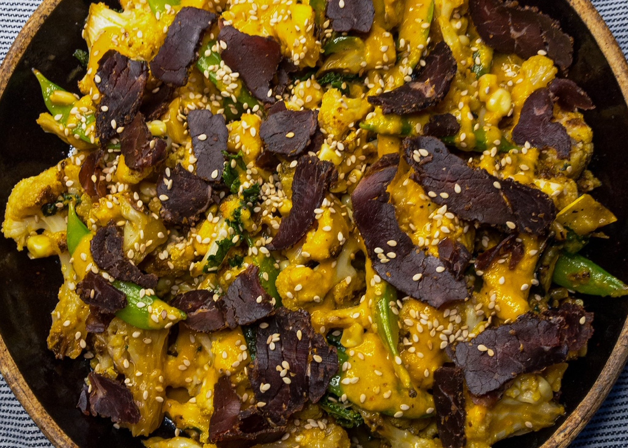 Ginger Miso Cauliflower with Spicy Biltong