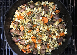 Cauliflower Stuffing with Boerewors in Skillet
