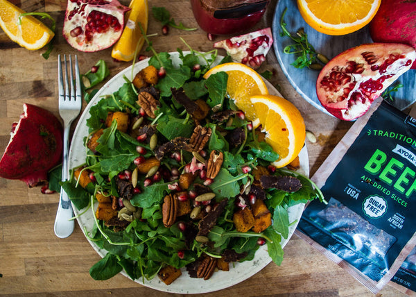 Pomegranate, Biltong and Roasted Squash Salad