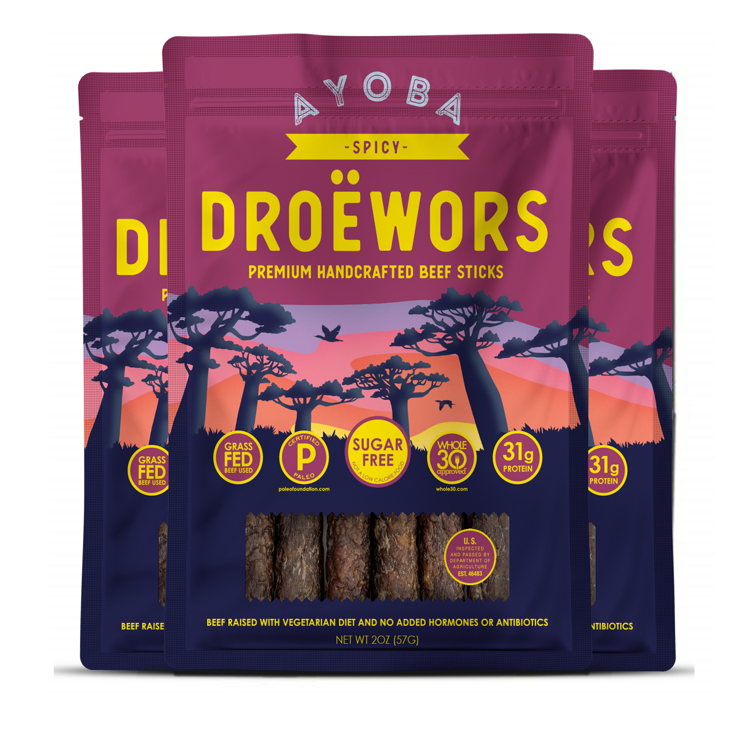 Grass Fed Air-Dried Sticks 4oz (Pack of 3)