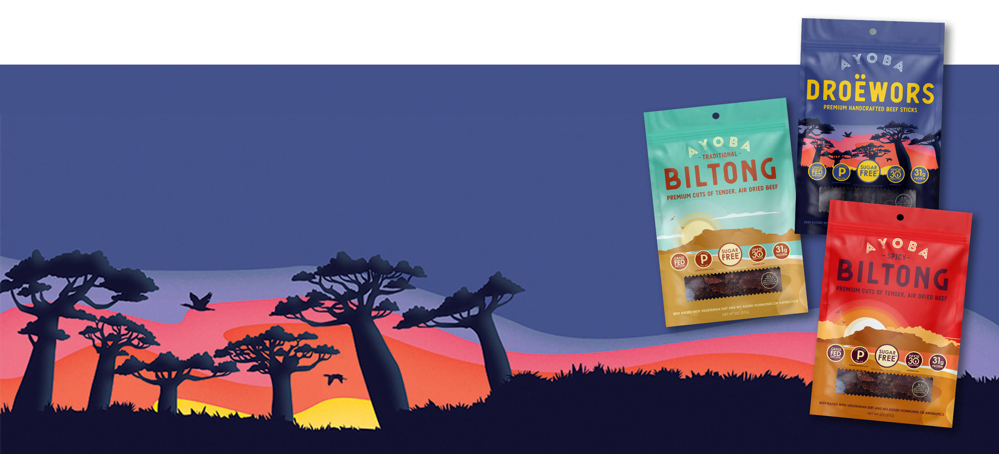 ayoba biltong and droewors sampler combo pack on a south african scene