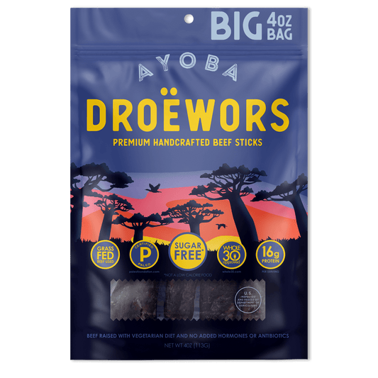 Ayoba Droewors Grass Fed Beef Sticks. Keto Meat Stick 4 oz Bulk Bag.