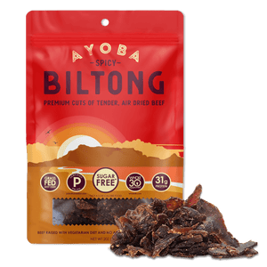 Ayoba Premium Grass Fed Beef Biltong. Spicy Flavor. Paleo & Keto Certified Portable High Protein Snack