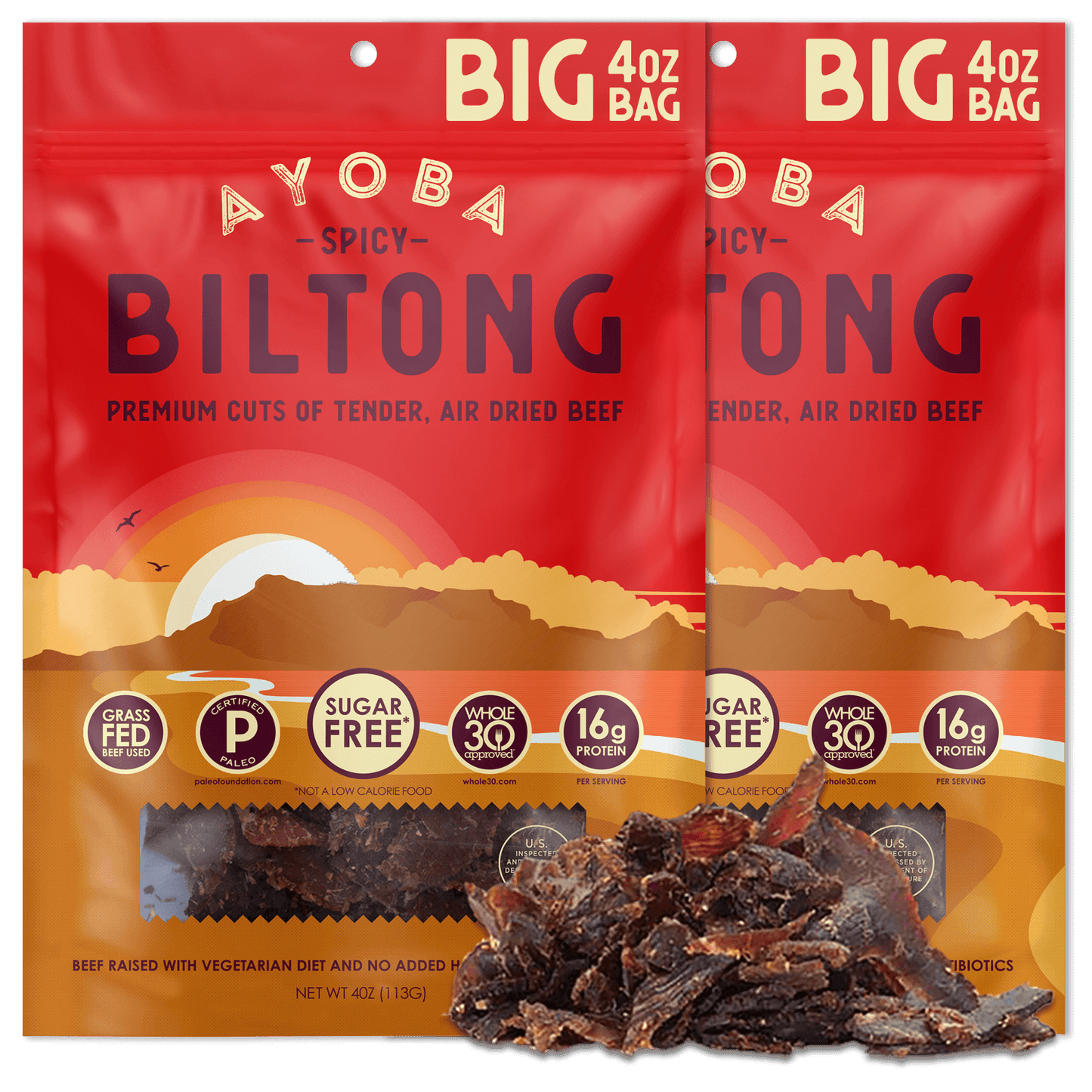 Ayoba Premium Grass Fed Beef Biltong. Spicy Flavor. Paleo & Keto Certified, Whole30 Approved Bulk Buy High Protein Snack.