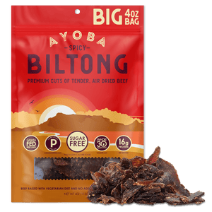 Ayoba Premium Grass Fed Beef Biltong. Spicy Flavor. Paleo & Keto Certified, Whole30 Approved High Protein Snack.