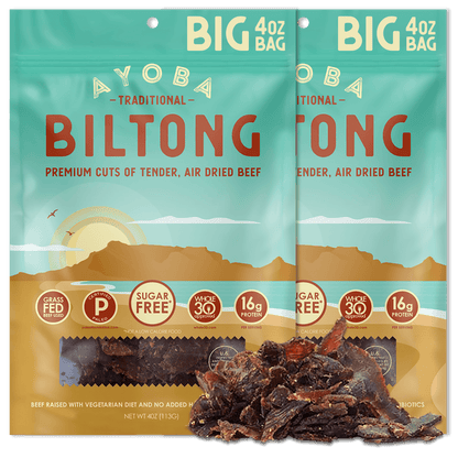 Ayoba Premium Grass Fed Beef Biltong. Traditional Flavor Bulk Buy High Protein Snack.