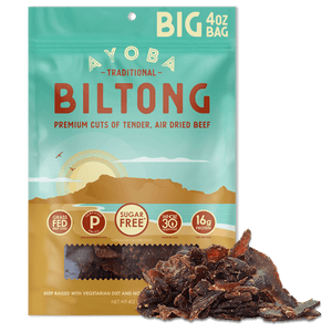 Ayoba Premium Grass Fed Beef Biltong. Traditional Flavor. Paleo & Keto Certified, Whole30 Approved High Protein Snack.