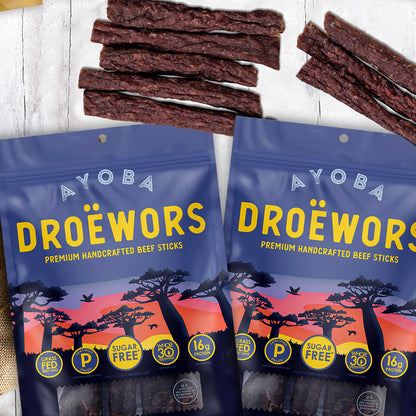Ayoba Gift Bundle. Droewors Beef Sticks. Grass Fed Beef Snacks Variety Pack.