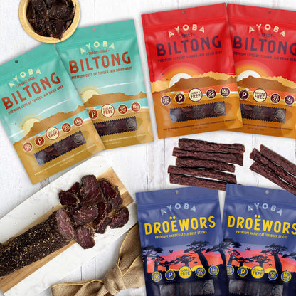Ayoba Gift Bundle. Biltong & Droewors. Grass Fed Beef Snacks Variety Pack.