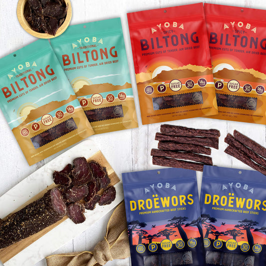 Ayoba Gift Bundle. Biltong & Droewors. Grass Fed Beef Snacks Variety Pack.