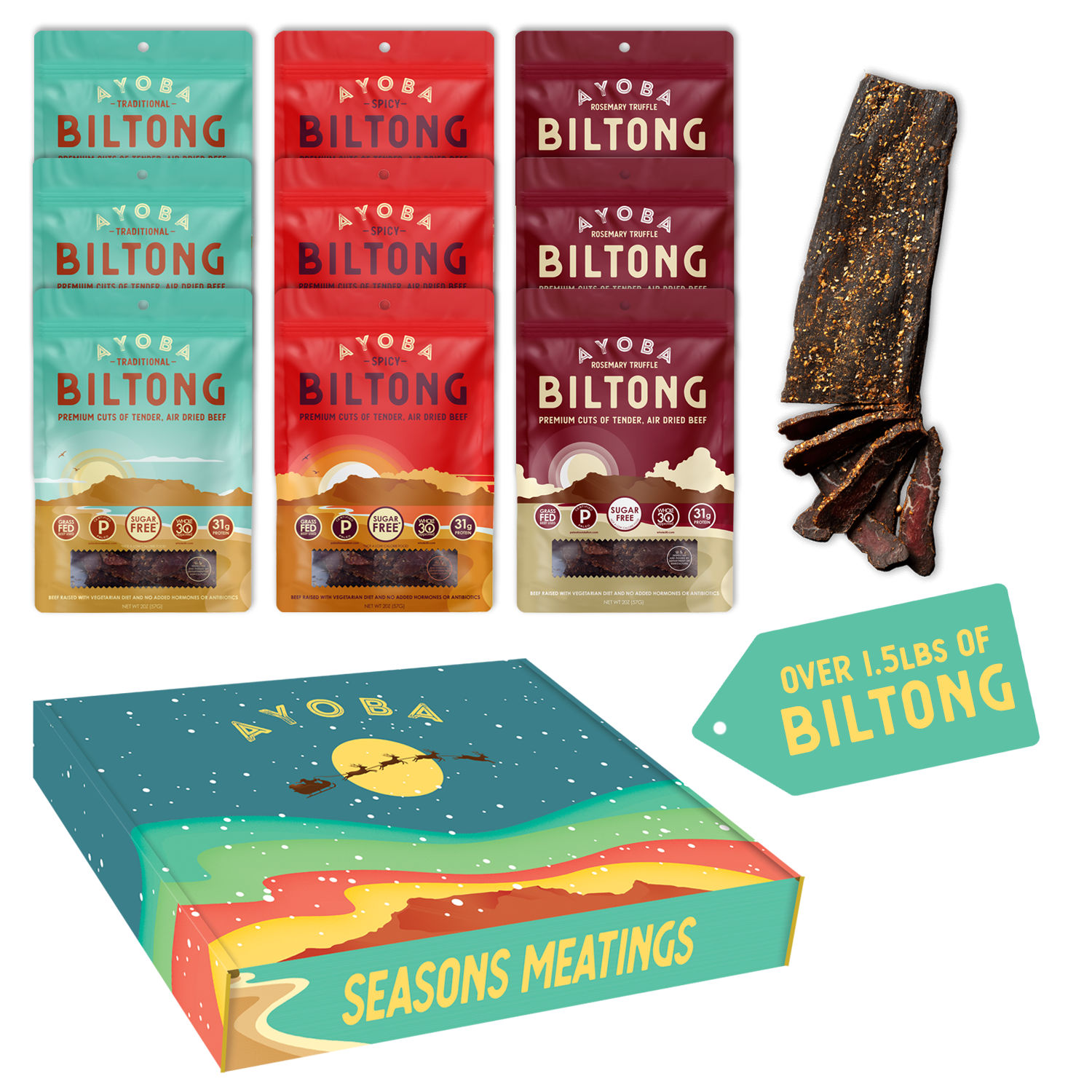 Ayoba Biltong Holiday Gift Bundle. Perfect Healthy Snacking Gift Of Bulk Jerky.